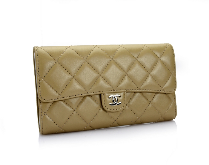 AAA Chanel Lambskin Long Tri-Fold Wallets A31509 Apricot Online